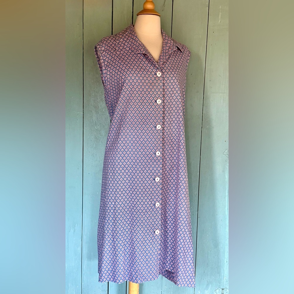 VTG 40s 50s Novelty print Cotton Day Dress Shirtwaisted Back XXL 3XL